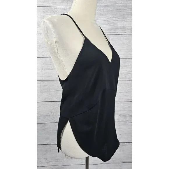 Zara Women Asymmetrical Cami V-Neck Top Black Size Small - Picture 4 of 6